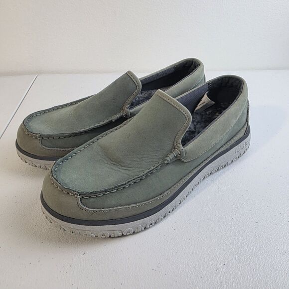 LL Bean All Week Men\'s Leather Slip On Moccasin Slipper Shoes Sz 7 Green Lamb main image 6